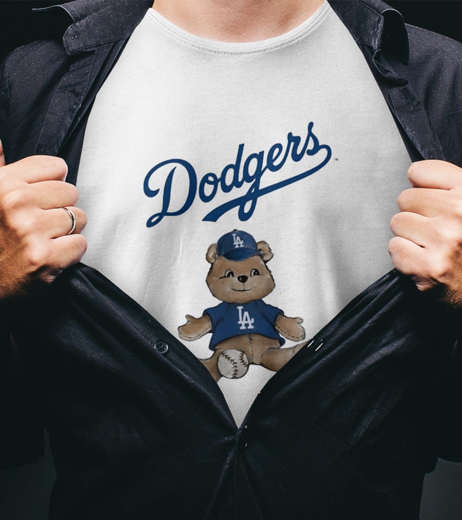 Los Angeles Dodgers Teddy Bear With Baseball And Dodgers LA Cap T-Shirt