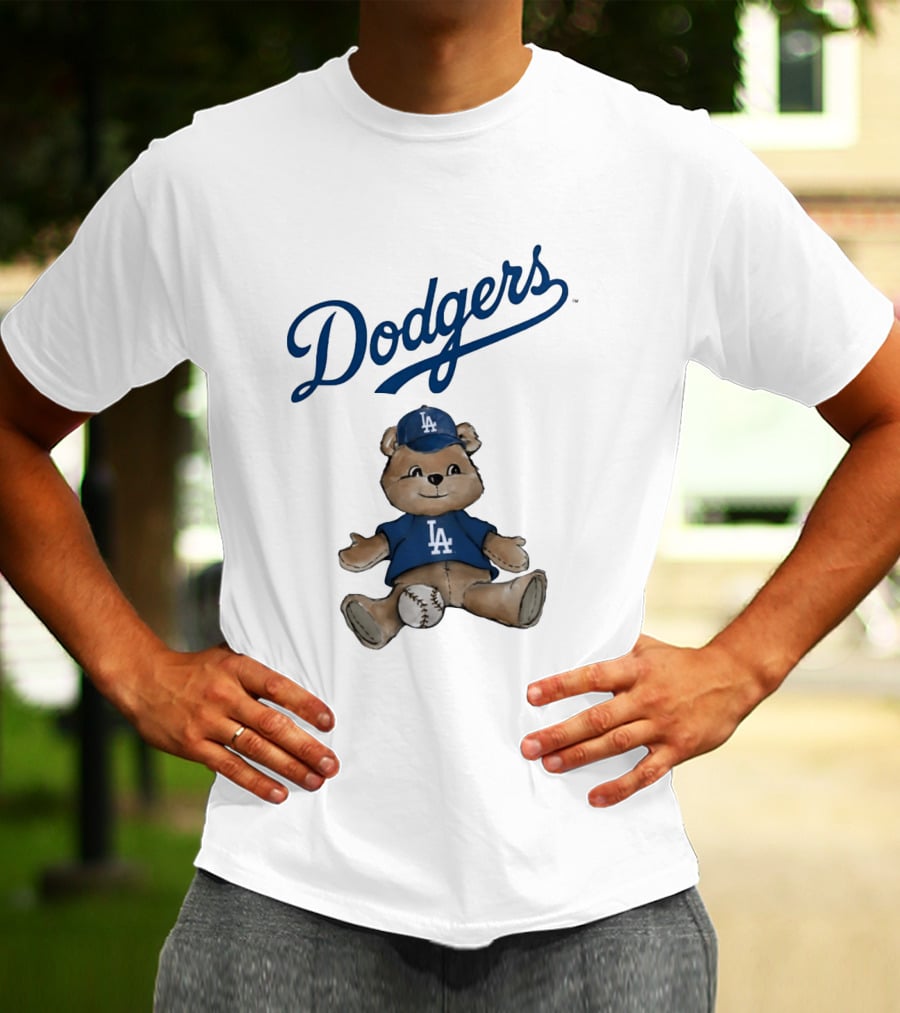 Los Angeles Dodgers Teddy Bear With Baseball And Dodgers LA Cap T-Shirt