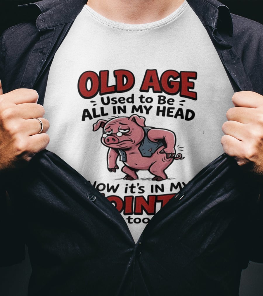 Old Age Used To Be All In My Head Now It's In My Joints Too Pig T-Shirt