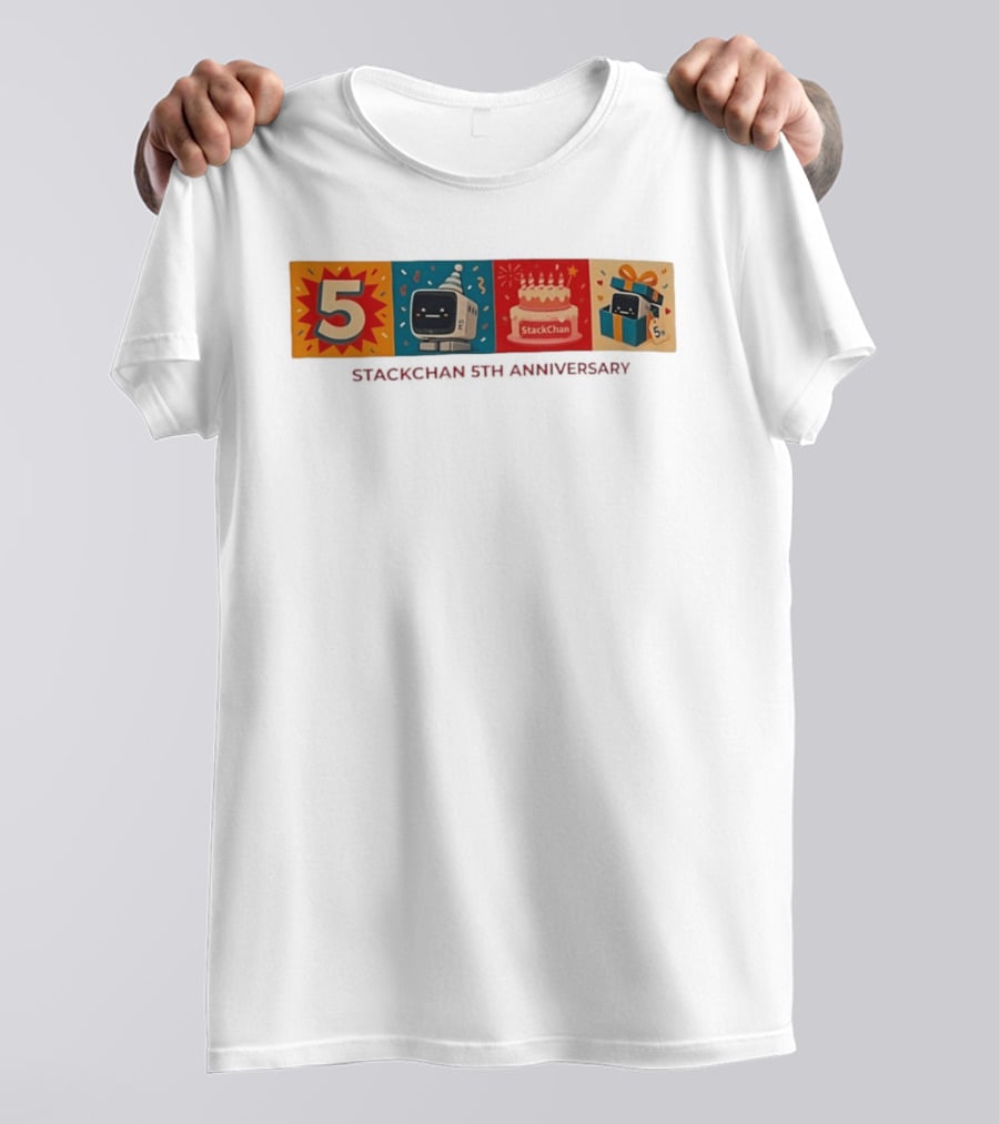 StackChan 5th Anniversary Celebration Cake Gift Box With Party Hat And Confetti T-Shirt