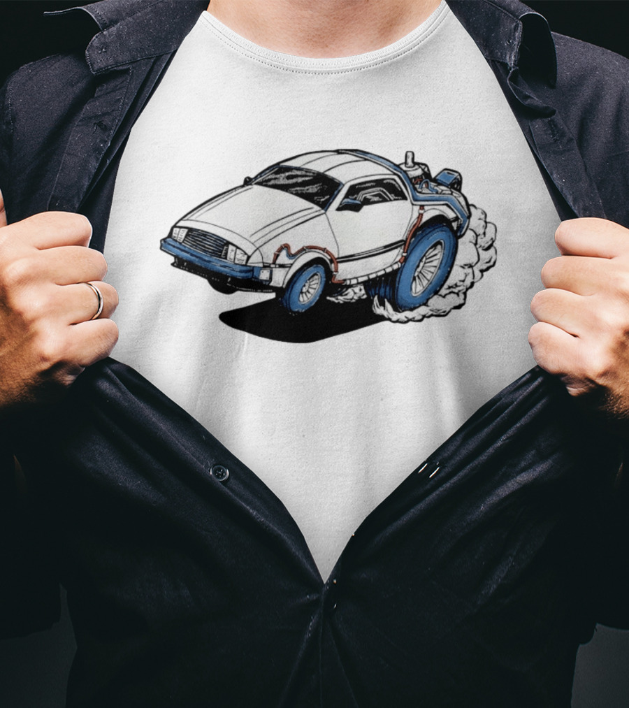Doc Brown's DeLorean Rat Fink Hot Rod No Time To Lose Racing Car Classic Drawing T-Shirt