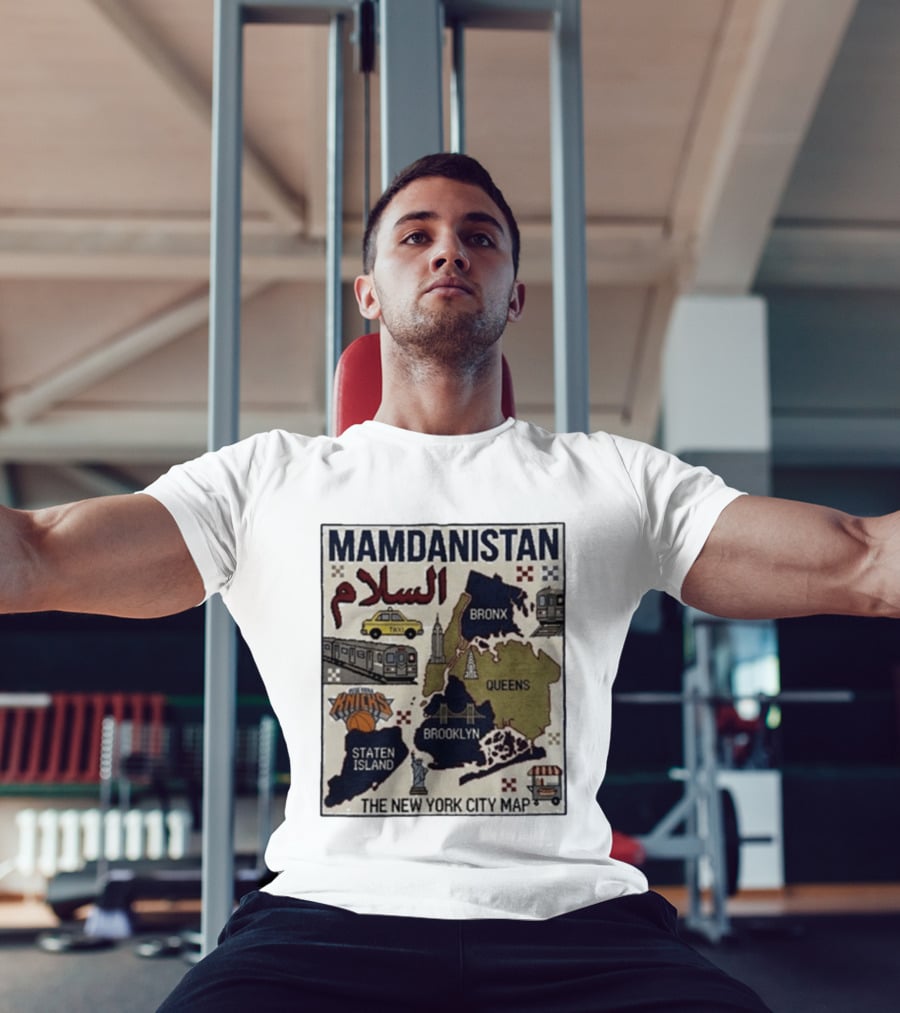 Mamdanistan Peace NYC Map Featuring Knicks Bronx Brooklyn Queens Staten Island Taxi Subway T-Shirt