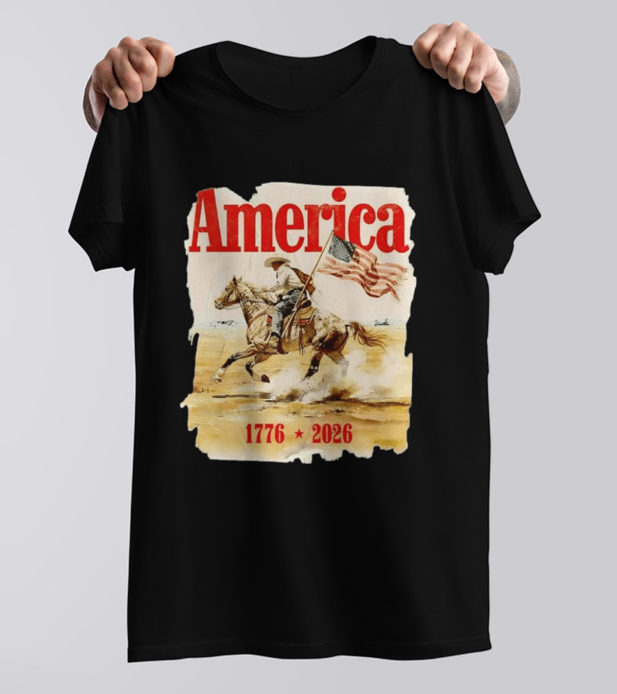 America 1776 2026 Cowboy Horse American Flag Iconic Historical T-Shirt