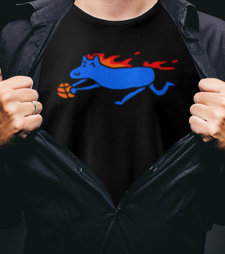 Detroit Pistons Fiery Blue Horse Basketball Team T-Shirt