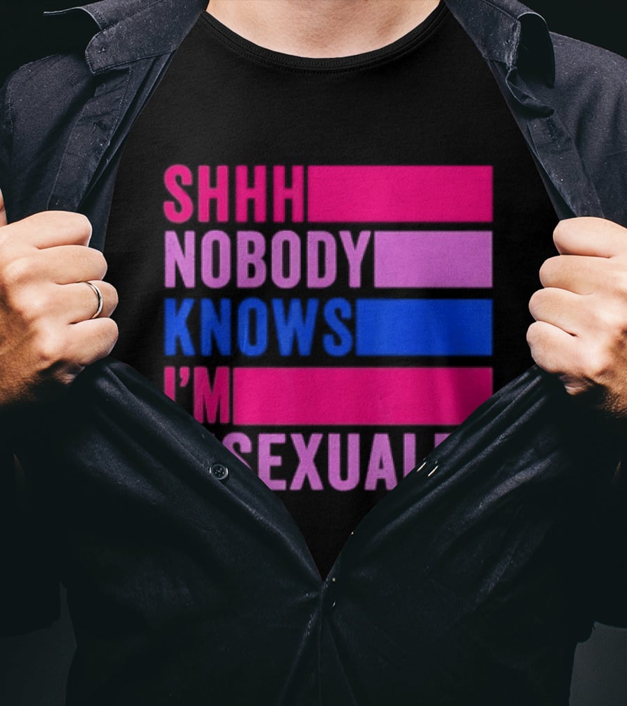 Shhh Nobody Knows I'm Bisexual Bright Colorful Text Pride T-Shirt