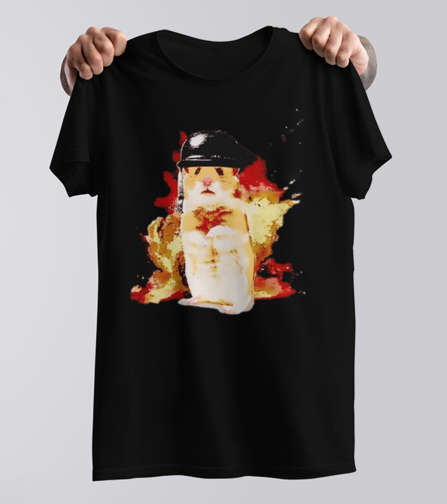 Shocked Hamster Military Helmet Watercolor Explosion T-Shirt