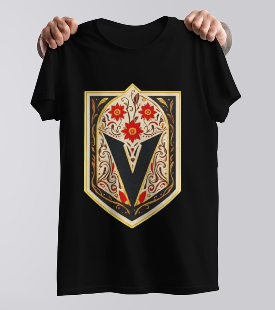 Vegas Golden Knights Dia De Los Muertos Floral Shield T-Shirt