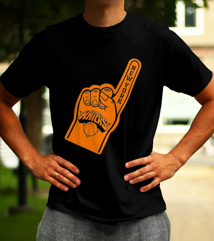 New York Knicks Foam Finger Basketball Fan Gear T-Shirt