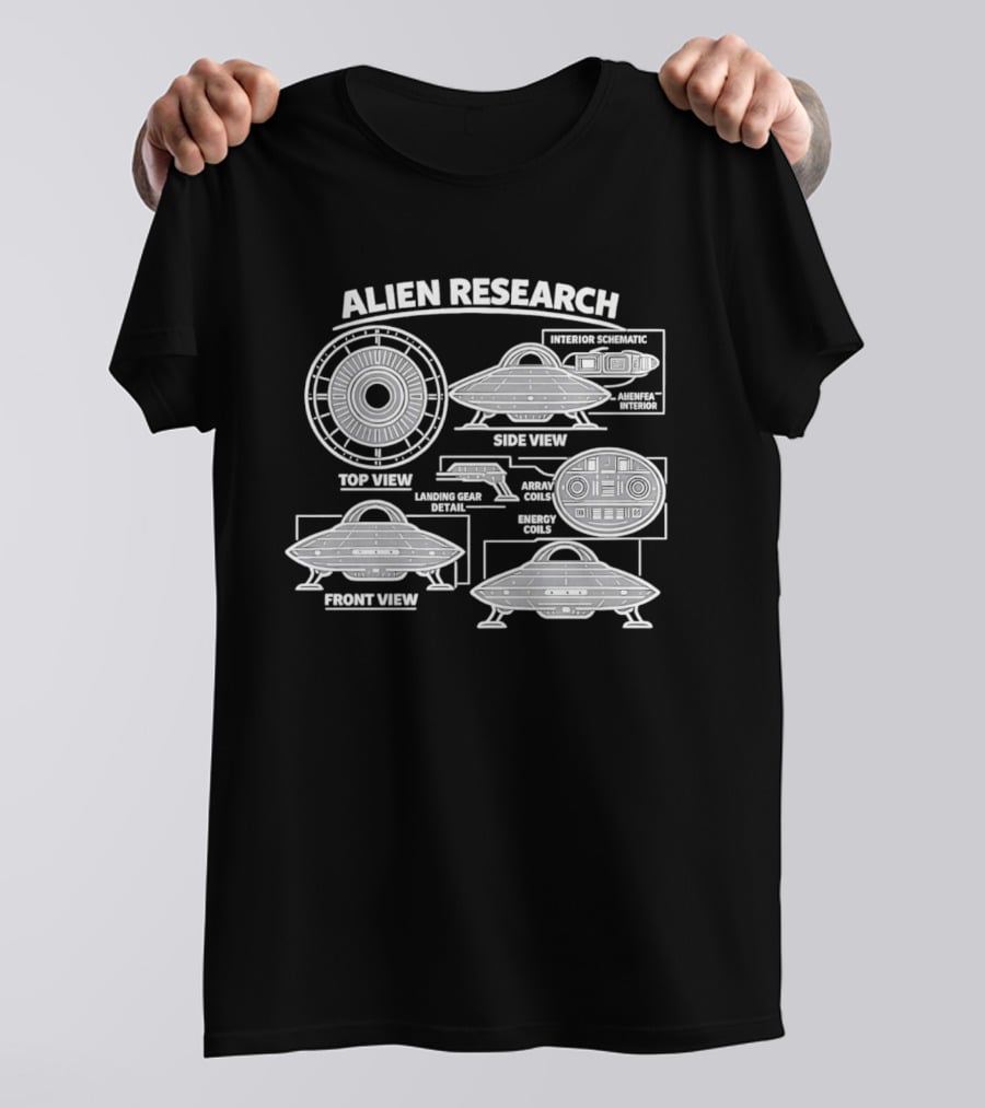 Extraterrestrial Vehicle Alien Research UFO Schematic Top View Front View Side View Analysis T-Shirt