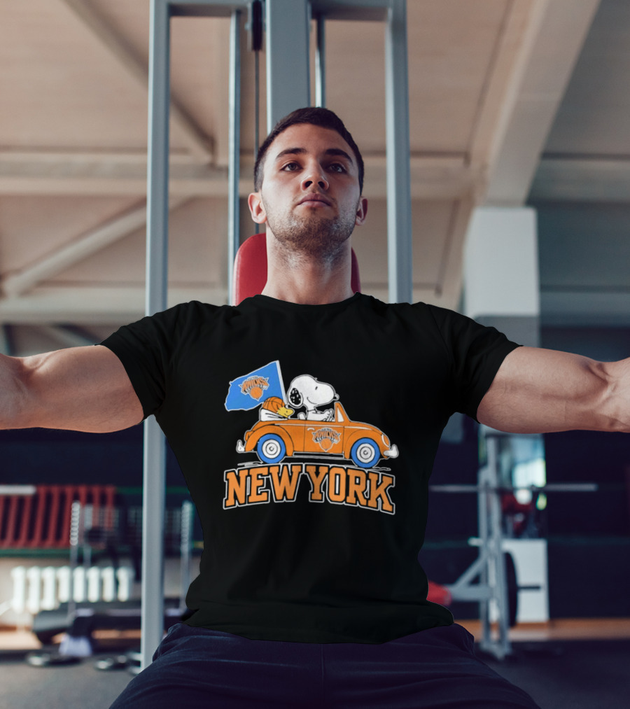 New York Knicks Snoopy Woodstock Driving Car Collaboration 2026 T-Shirt