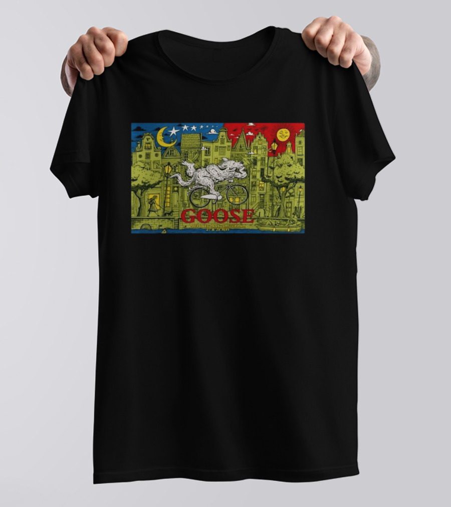 Goose Amsterdam Netherlands 5 27 2026 Midnight Sun Bicycle Art Cityscape T-Shirt