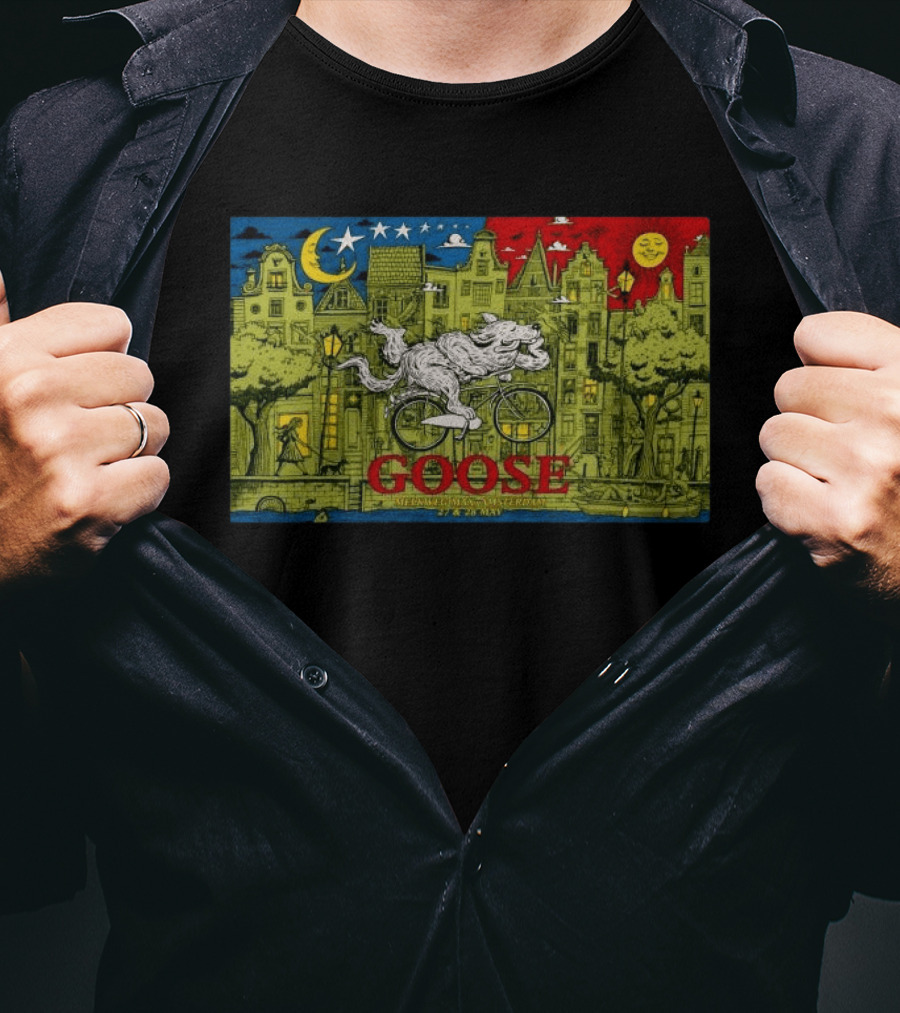 Goose Amsterdam Netherlands 5 27 2026 Midnight Sun Bicycle Art Cityscape T-Shirt