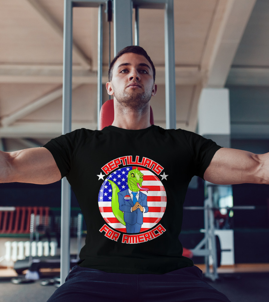 Reptillians For America Vote Lizard In Suit With American Flag T-Shirt