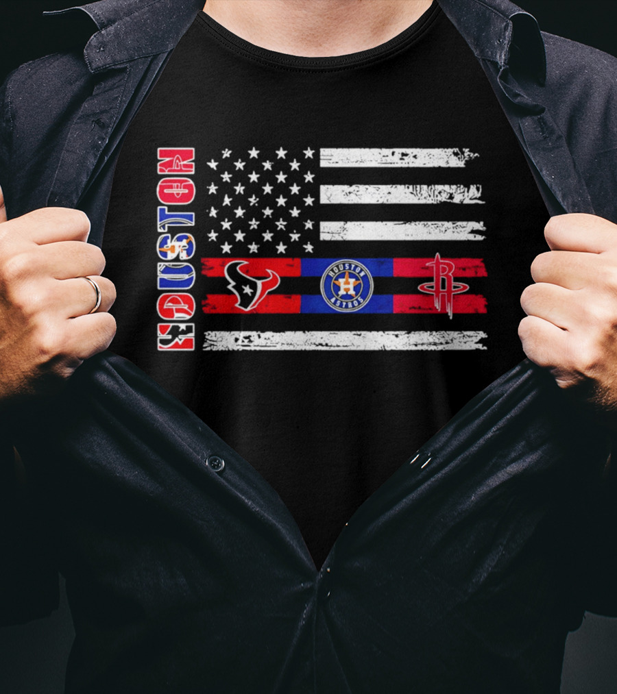 Houston Texans Astros Rockets American Flag T-Shirt
