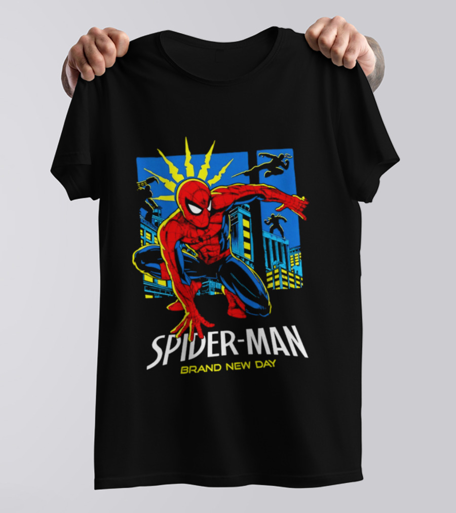 Spider Man Brand New Day Marvel Comics Dynamic Cityscape Action T-Shirt