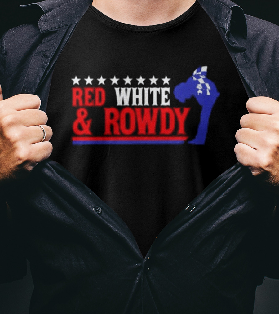 Red White & Rowdy Kyle Busch Racing Stars And Checkered Flag T-Shirt