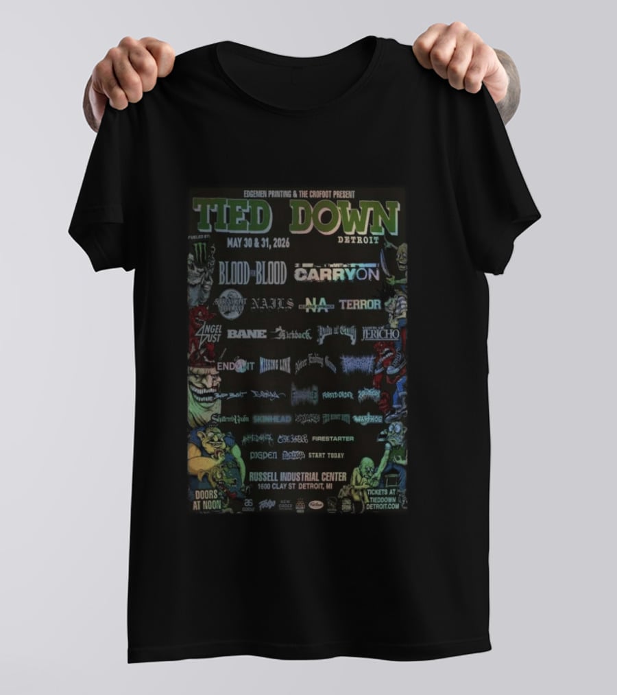 Tied Down Detroit May 30 31 2026 Blood For Blood Terror Angel Dust Bane Warhorse T-Shirt