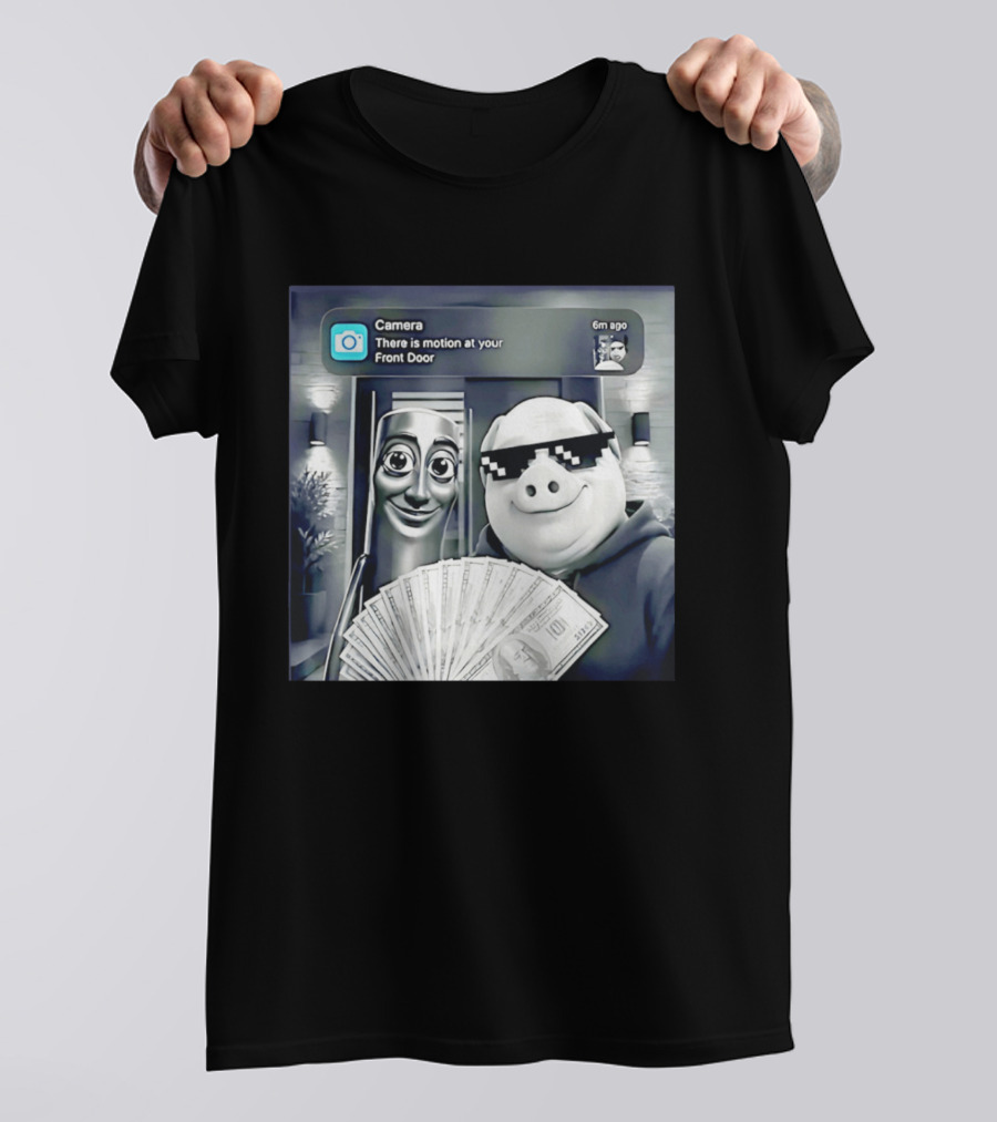 Tung Tung Tung Sahur John Pork Black Glasses Meme Camera Motion At Your Front Door T-Shirt