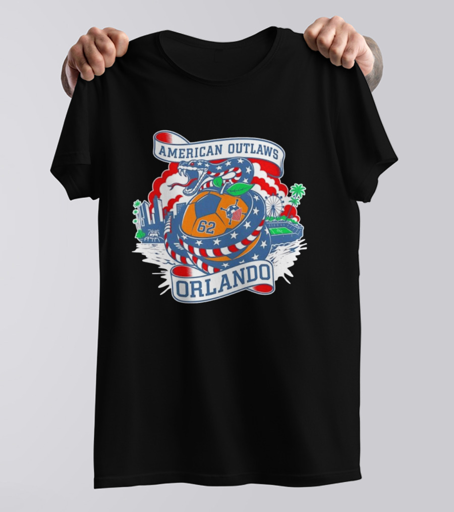 American Outlaws Orlando Snake Soccer Ball Skyline Ferris Wheel Stadium 62 T-Shirt