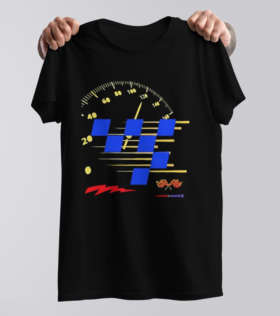 Automotive Racing Speedometer Blue Checkered Flags And Gold Accents T-Shirt