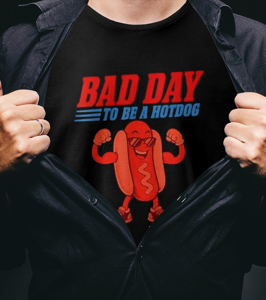 Bad Day To Be A Hotdog Sunglasses Cartoon T-Shirt