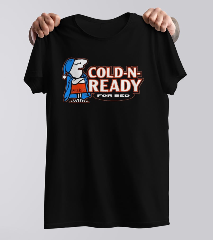 Cold N Ready For Bed Sleepy Cartoon Character In Blue Nightcap And Red Blanket T-Shirt