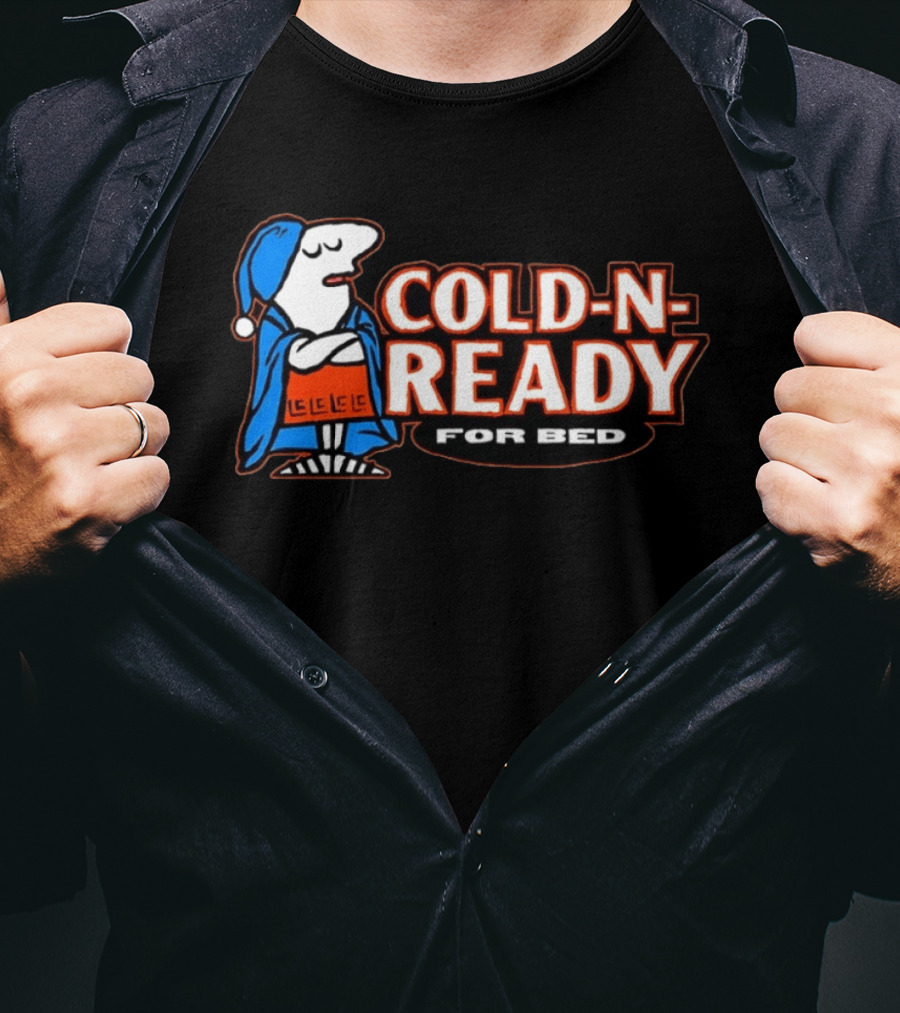 Cold N Ready For Bed Sleepy Cartoon Character In Blue Nightcap And Red Blanket T-Shirt