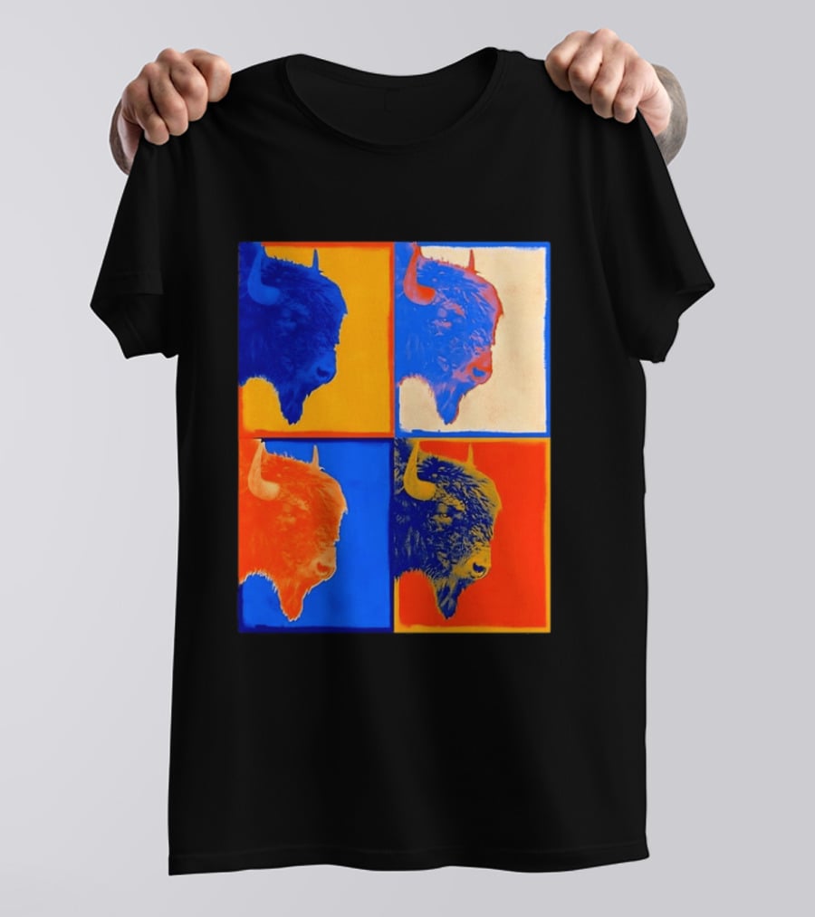 Colorful Pop Bison Grid Andy Warhol T-Shirt