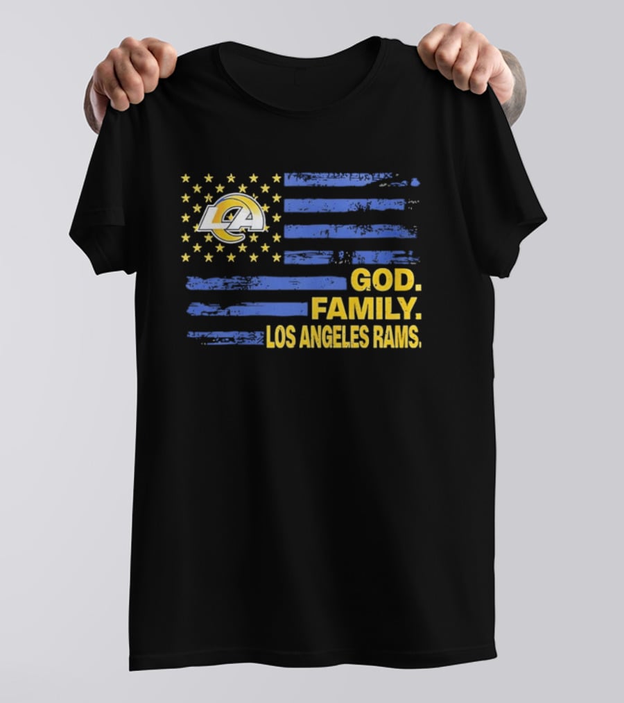 God Family Los Angeles Rams Distressed Flag Stars T-Shirt