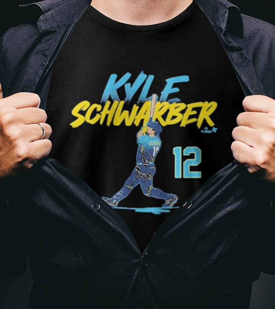 Kyle Schwarber Philly Slugger Swing 12 Blue Yellow Baseball Player Art Action T-Shirt
