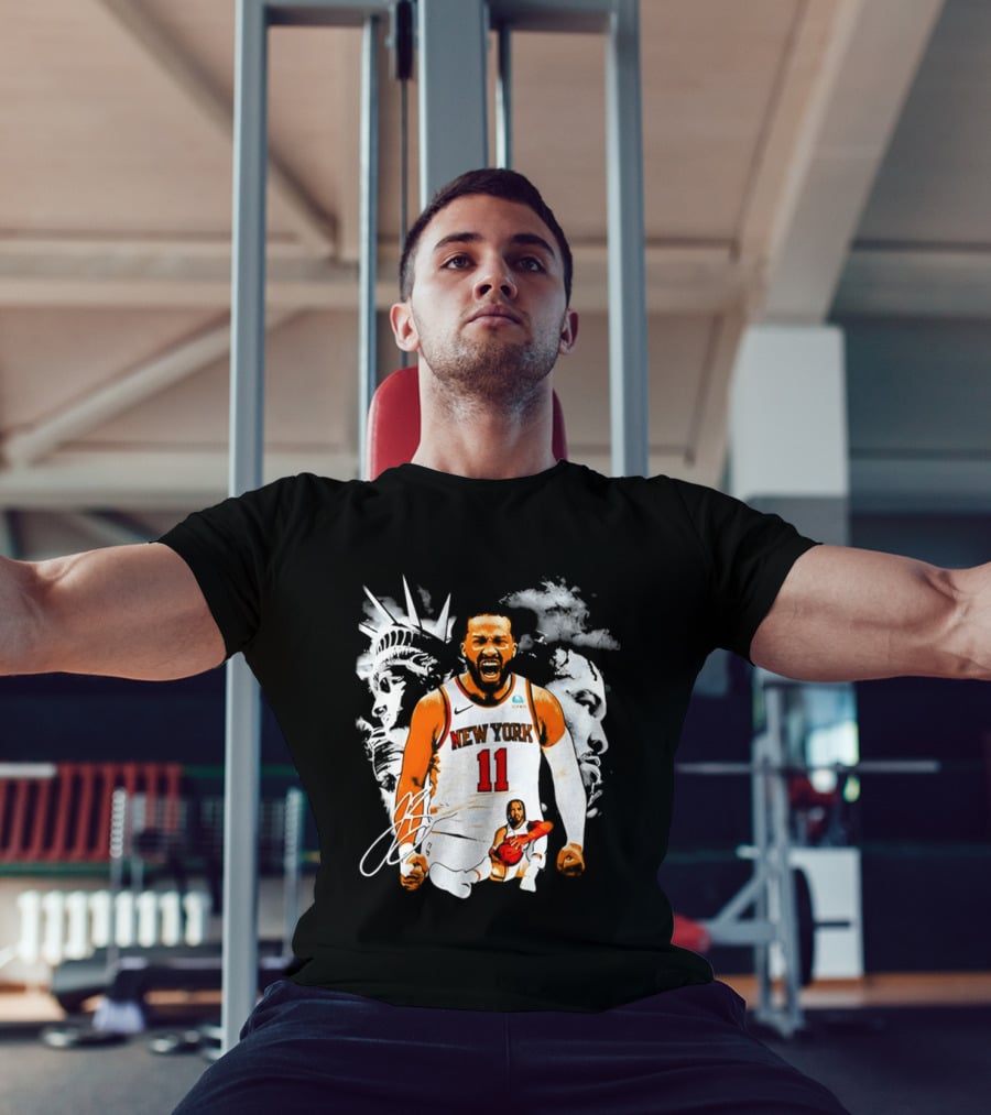 New York 11 Jalen Brunson Statue Of Liberty Basketball Player Image T-Shirt
