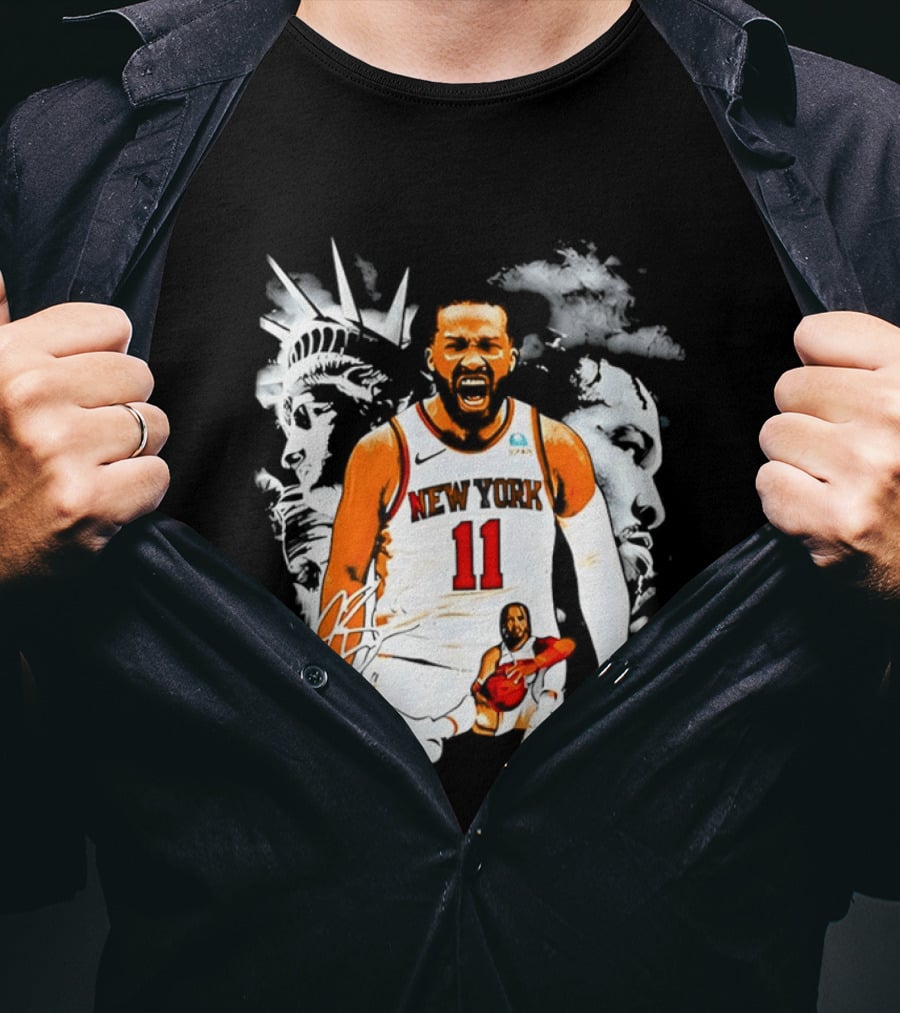 New York 11 Jalen Brunson Statue Of Liberty Basketball Player Image T-Shirt