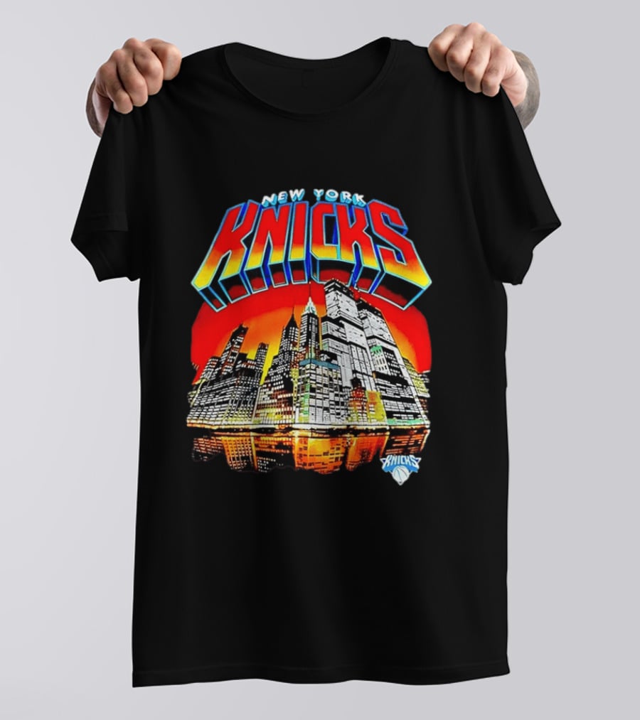 New York Knicks Vibrant City Skyline Sunset Basketball T-Shirt