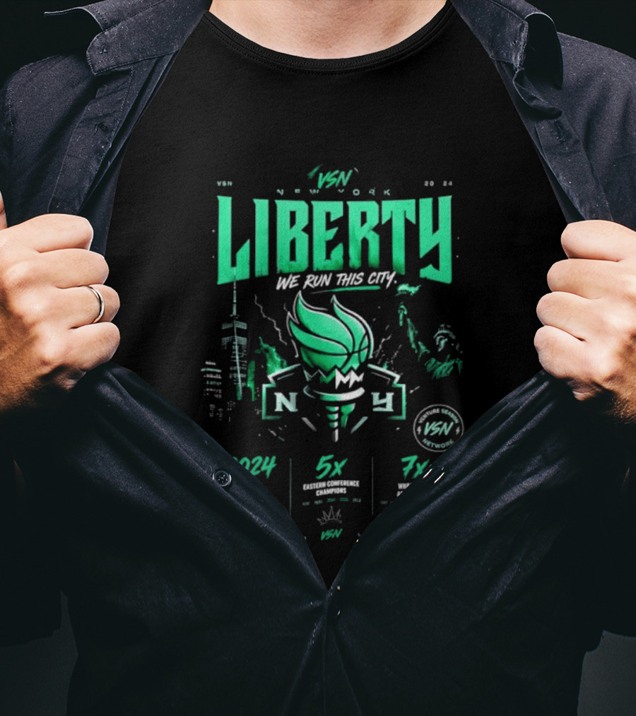 New York Liberty WNBA We Run This City 2004 5x 7x VSN Network T-Shirt
