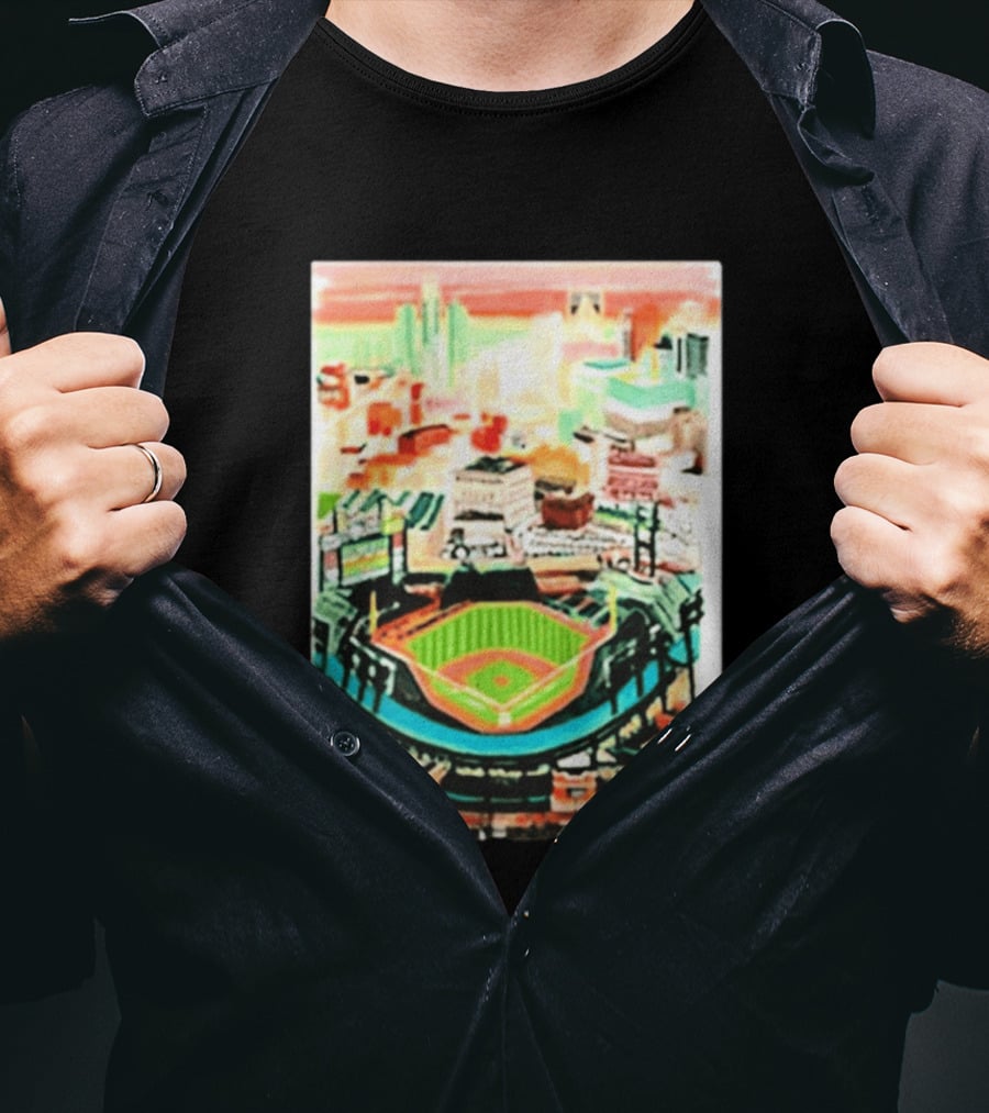 Comerica Park Detroit Skyline Baseball Art Sydney Finney T-Shirt