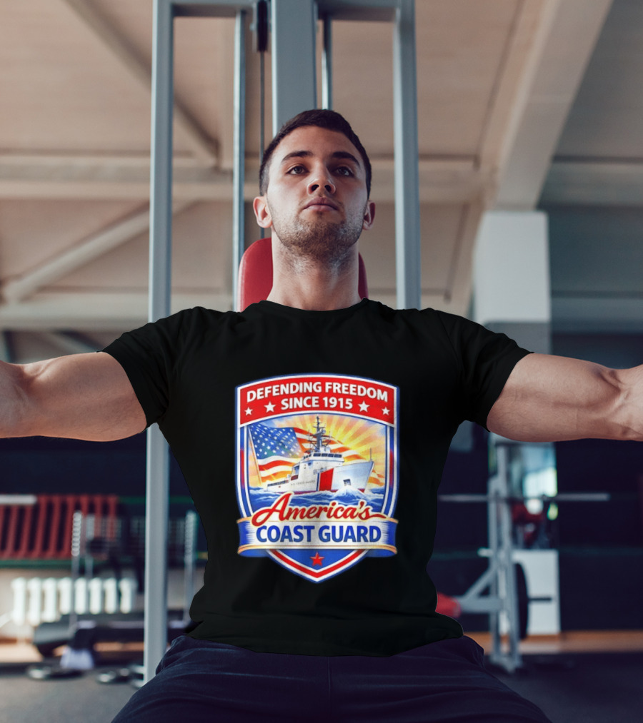 Defending Freedom Since 1915 America's Coast Guard US Flag Ship T-Shirt