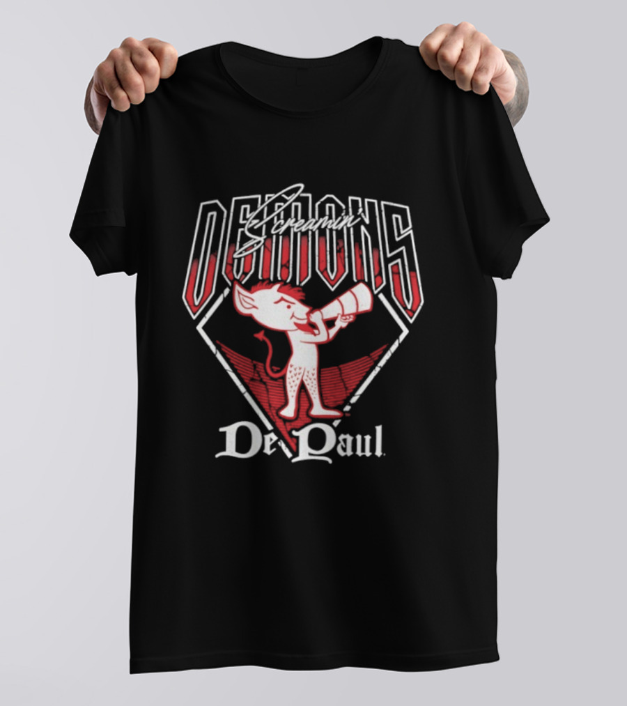 DePaul Screamin' Demons Baseball Cartoon Character Megaphone T-Shirt