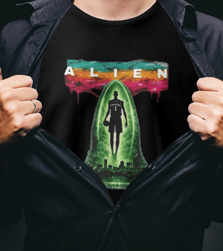 San Antonio Basketball Victor Wembanyama Alien Go Spurs Go Skyline T-Shirt