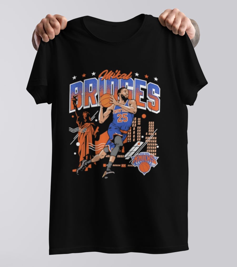 Mikal Bridges New York Knicks Basketball Skyline Statue Of Liberty T-Shirt