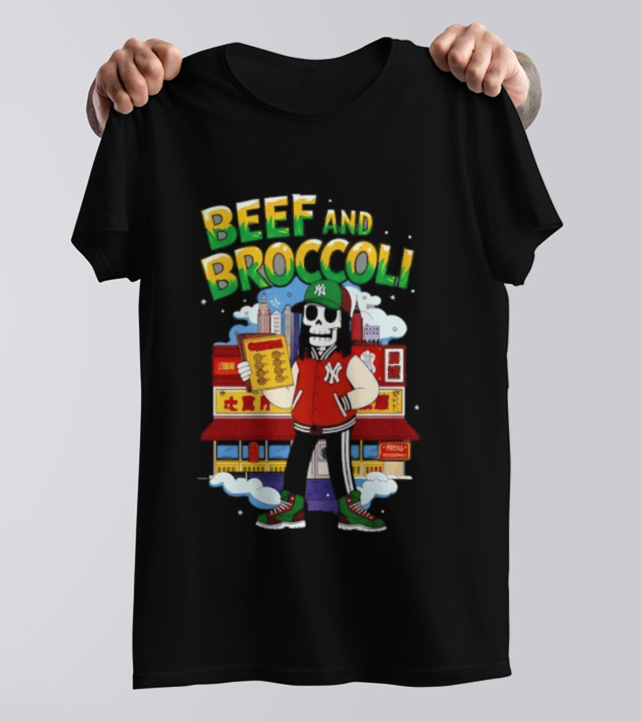 Beef And Broccoli Skeleton In NYC Street Food T-Shirt