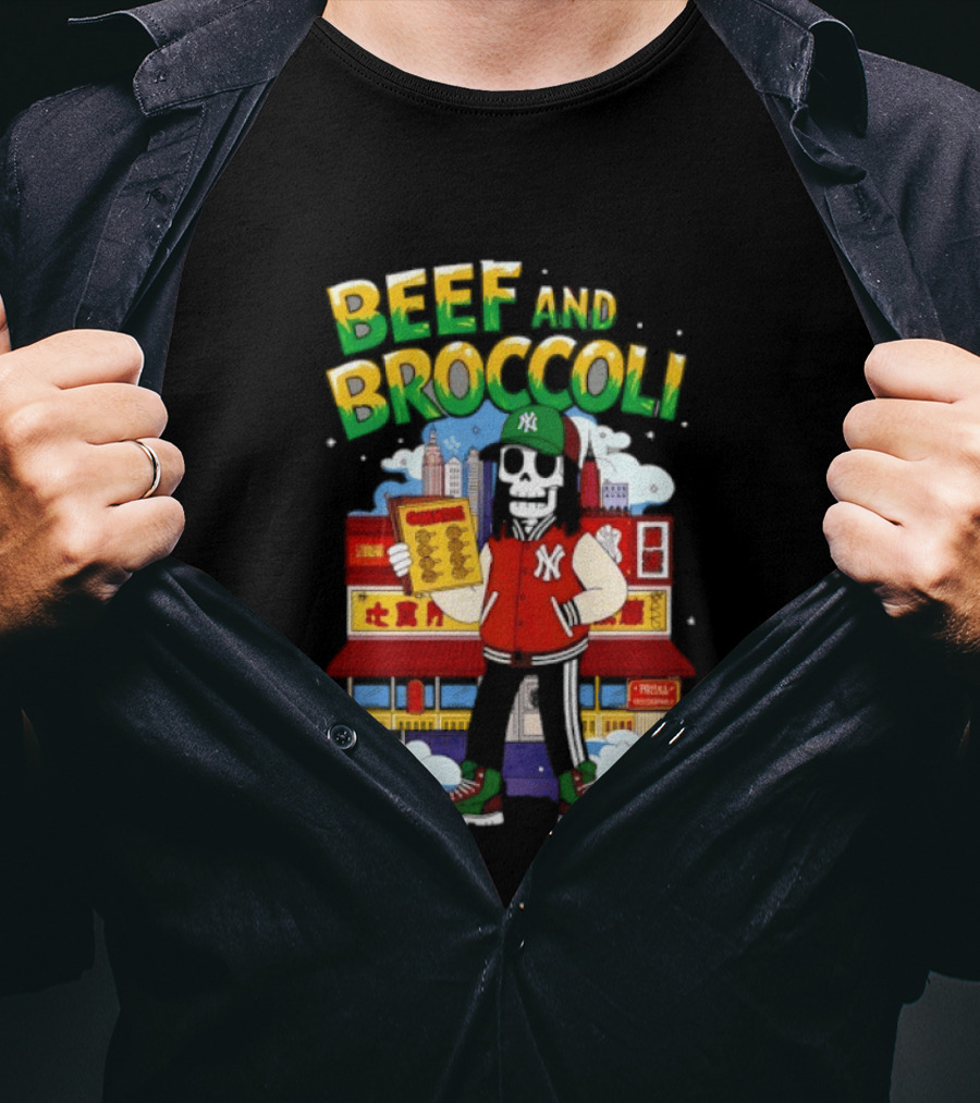 Beef And Broccoli Skeleton In NYC Street Food T-Shirt