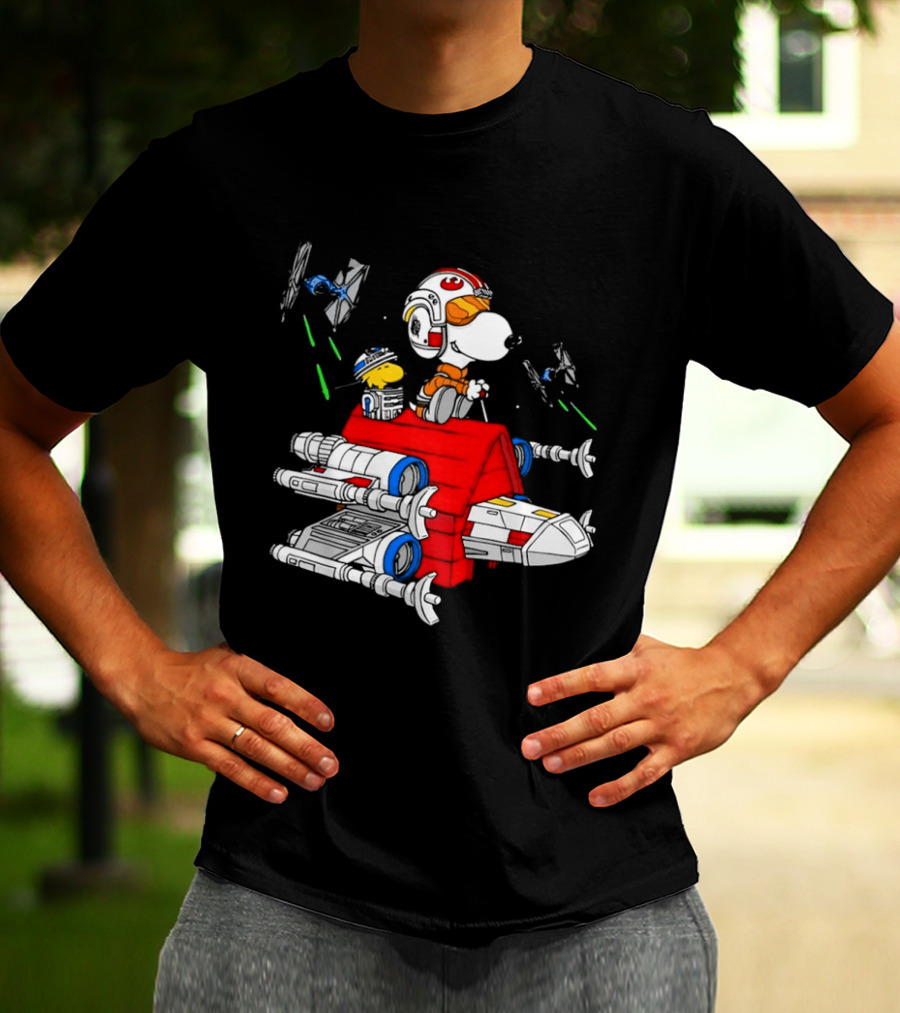 Snoopy X Wing Pilot Woodstock R2 D2 Star Wars Peanuts T-Shirt
