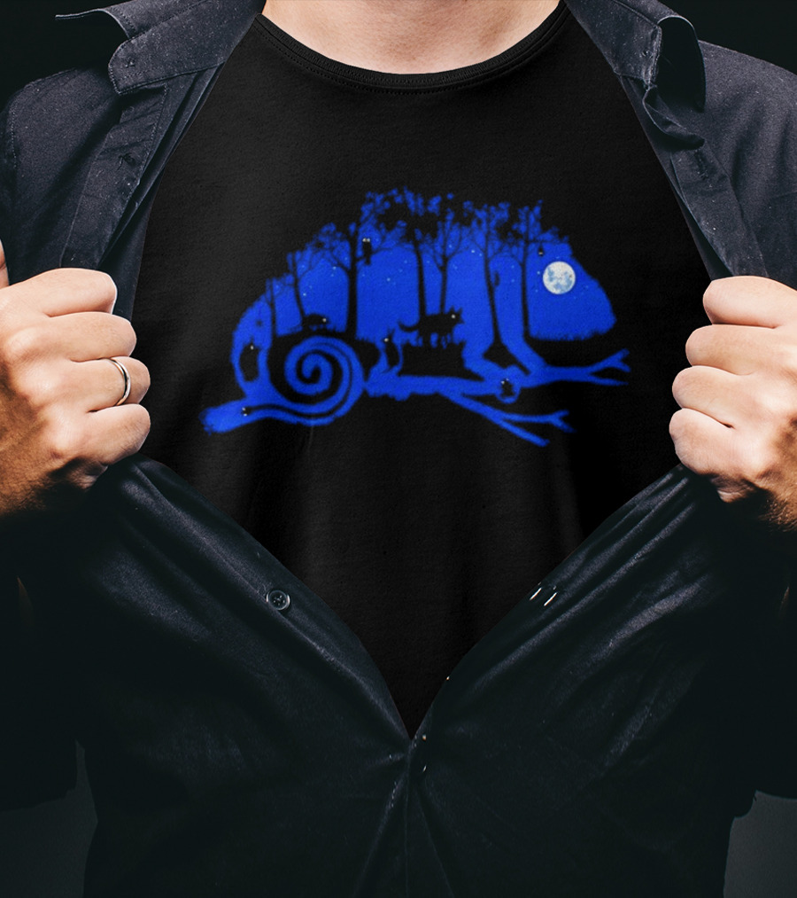 The Midnight Forest Chameleon Moonlit Night Sky T-Shirt