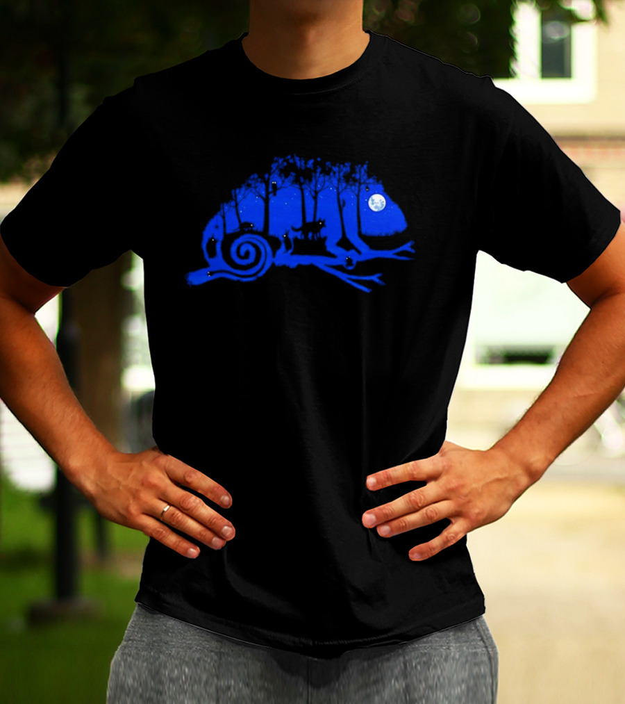 The Midnight Forest Chameleon Moonlit Night Sky T-Shirt
