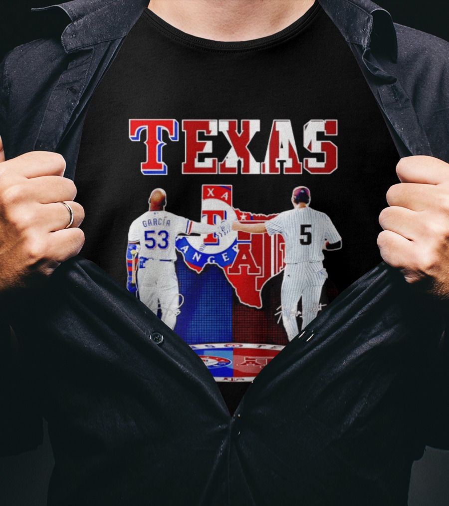 Texas Rangers Adolis Garcia And Texas A&M Aggies Hunter Schott Split Map T-Shirt