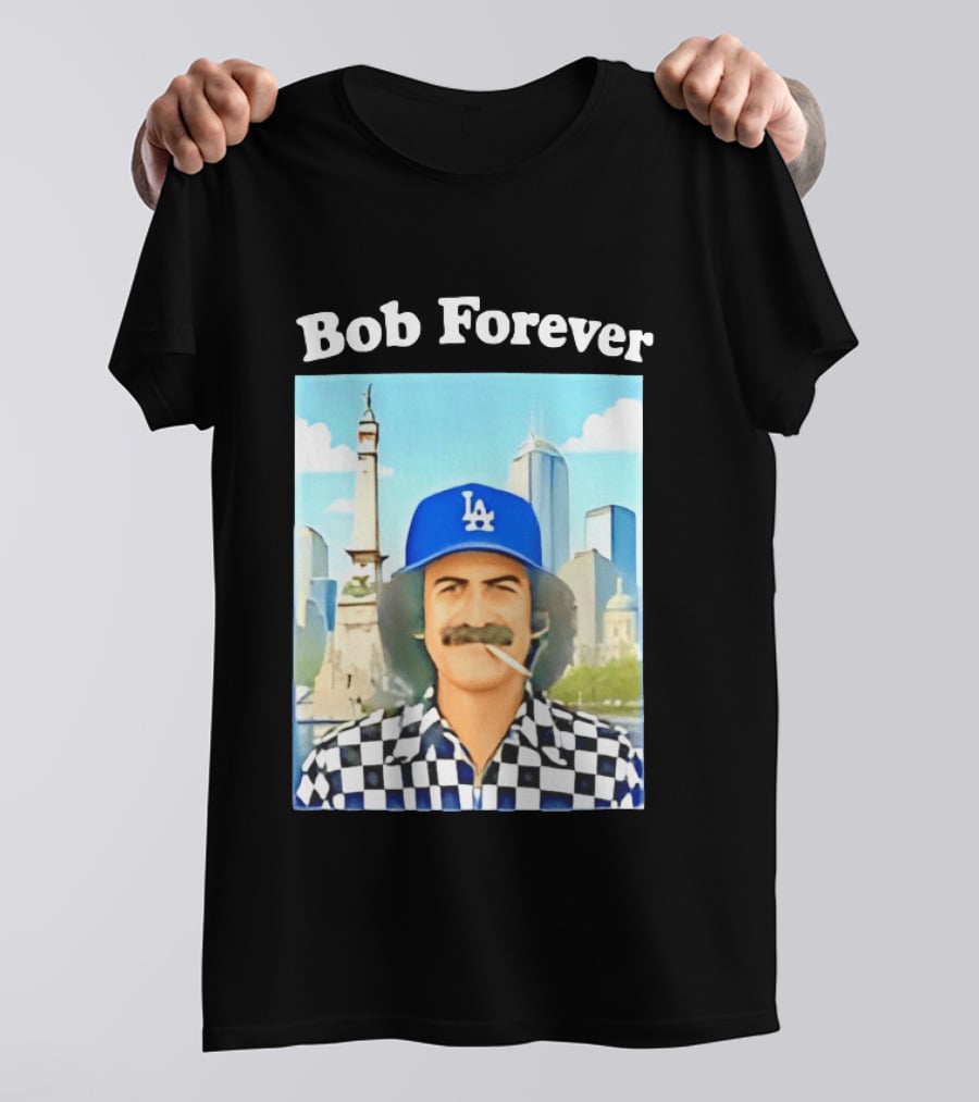 Bob Forever Los Angeles Dodgers Skyline Checkerboard Hat T-Shirt
