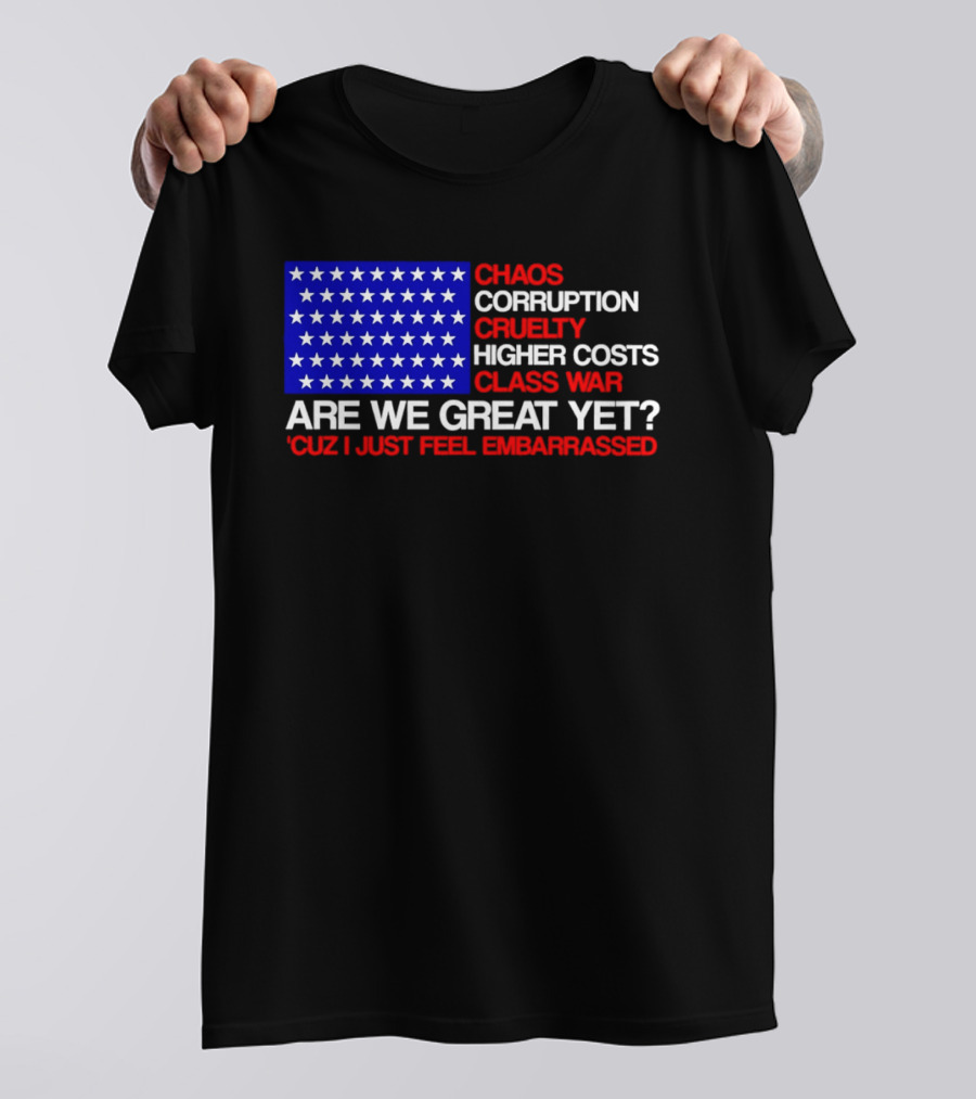 Chaos Corruption Cruelty Higher Costs Class War Are We Great Yet Flag Stars Cuz I Just Feel Embarrassed T-Shirt