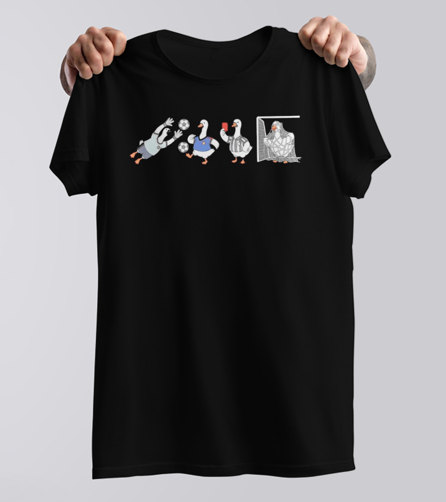 Ducks Soccer Match Diving Goalie Referee And Goal Net Moments T-Shirt