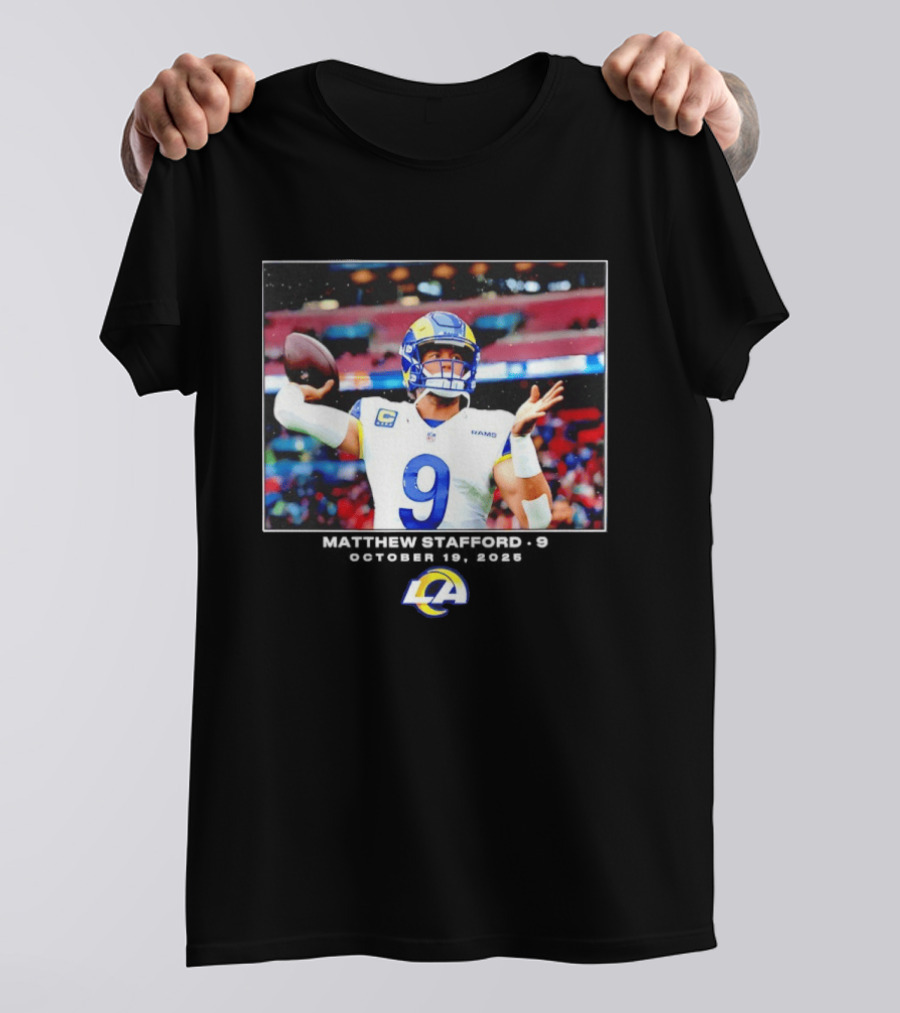Los Angeles Rams Matthew Stafford Week 7 Action Photo With LA Rams T-Shirt