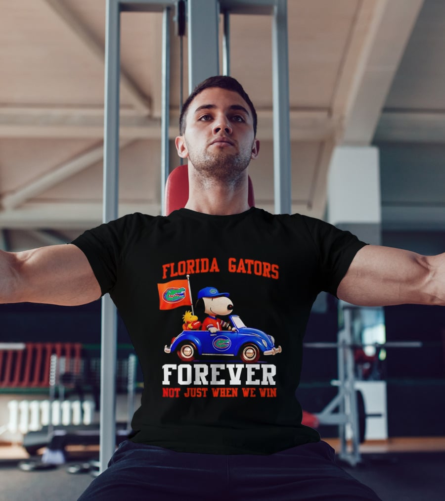 Peanuts Snoopy Woodstock In Blue Car Florida Gators Forever Not Just When We Win T-Shirt